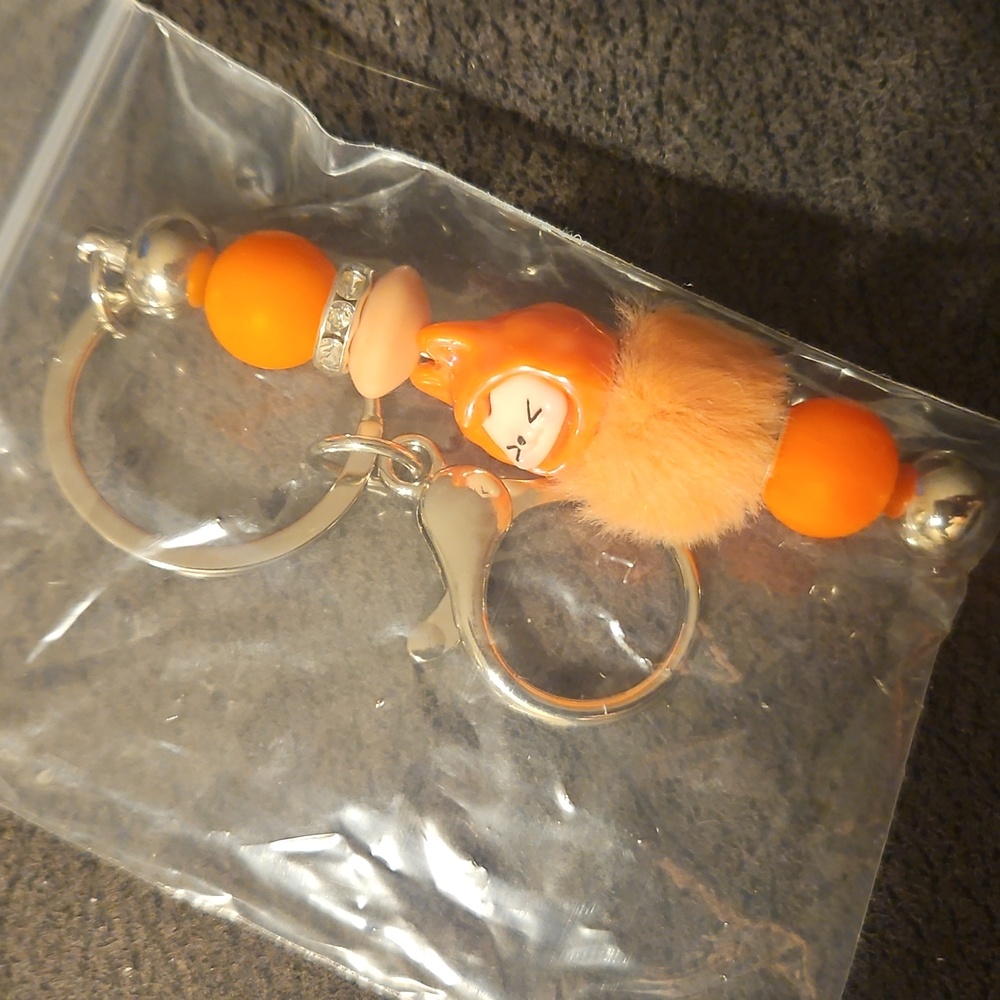 Orange & Peach Monster Labubu Inspired Hand Crafted Keychain - Picture 4 of 4